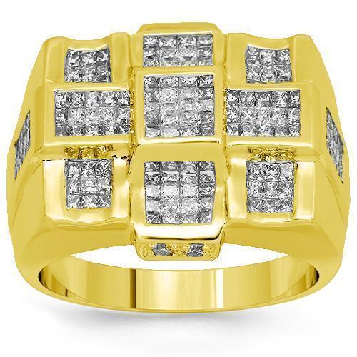 14K Solid Yellow Gold Mens Diamond Ring 3.87 Ctw