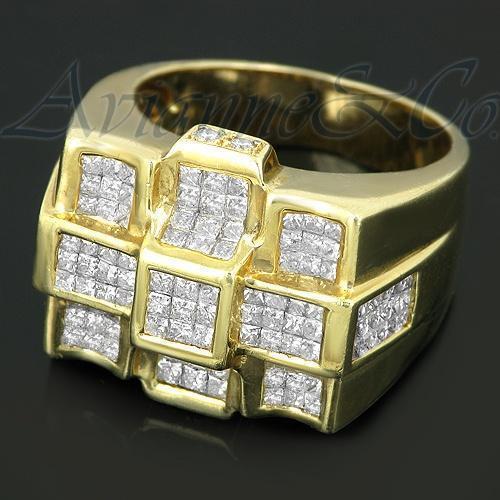 14K Solid Yellow Gold Mens Diamond Ring 3.87 Ctw