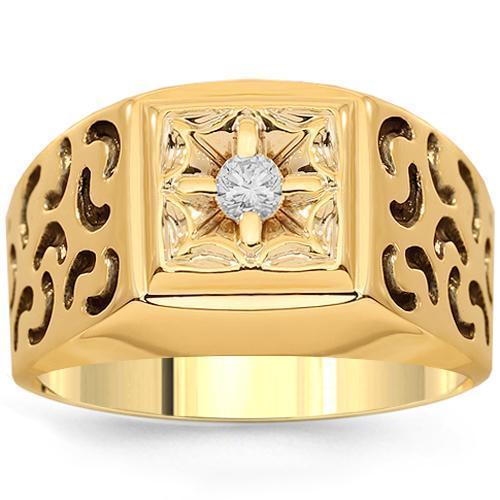 14K Solid Yellow Gold Mens Diamond Solitaire Pinky Ring 0.11 Ctw