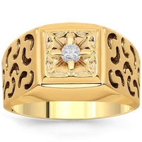 Thumbnail for 14K Solid Yellow Gold Mens Diamond Solitaire Pinky Ring 0.11 Ctw