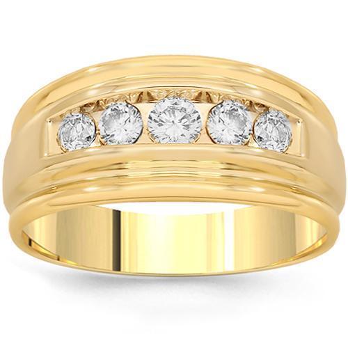 14K Solid Yellow Gold Mens Diamond Wedding Ring Band 0.75 Ctw