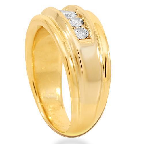 14K Solid Yellow Gold Mens Diamond Wedding Ring Band 0.75 Ctw
