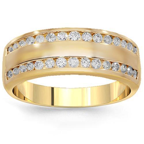 14K Solid Yellow Gold Mens Diamond Wedding Ring Band 0.96 Ctw