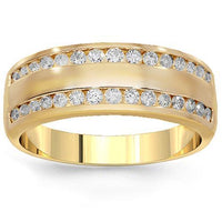 Thumbnail for 14K Solid Yellow Gold Mens Diamond Wedding Ring Band 0.96 Ctw