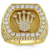 Thumbnail for 14K Solid Yellow Gold Mens Solitaire Crown Diamond Pinky Ring 5.74 Ctw
