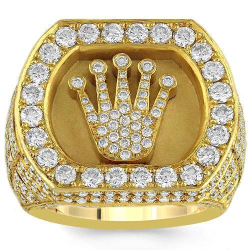 14K Solid Yellow Gold Mens Solitaire Crown Diamond Pinky Ring 5.74 Ctw