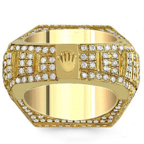 14K Solid Yellow Gold Mens Solitaire Crown Diamond Pinky Ring 5.74 Ctw