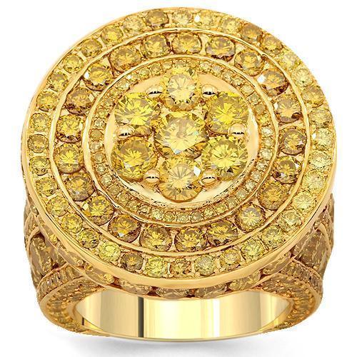 14K Solid Yellow Gold Mens Yellow Diamond Pinky Ring 15.90 Ctw