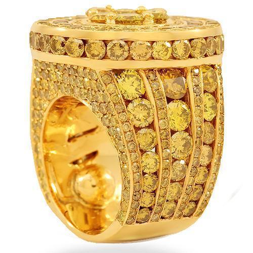 14K Solid Yellow Gold Mens Yellow Diamond Pinky Ring 15.90 Ctw