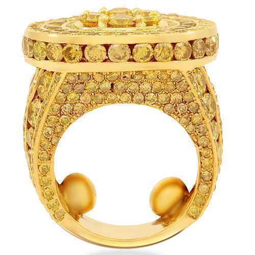 14K Solid Yellow Gold Mens Yellow Diamond Pinky Ring 15.90 Ctw