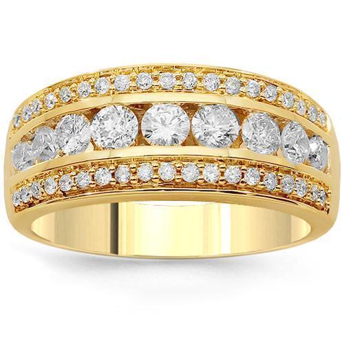 14K Solid Yellow Gold Womens Diamond Cocktail Ring 1.02 Ctw