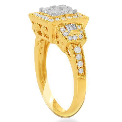 14K Solid Yellow Gold Womens Diamond Cocktail Ring 1.15 Ctw