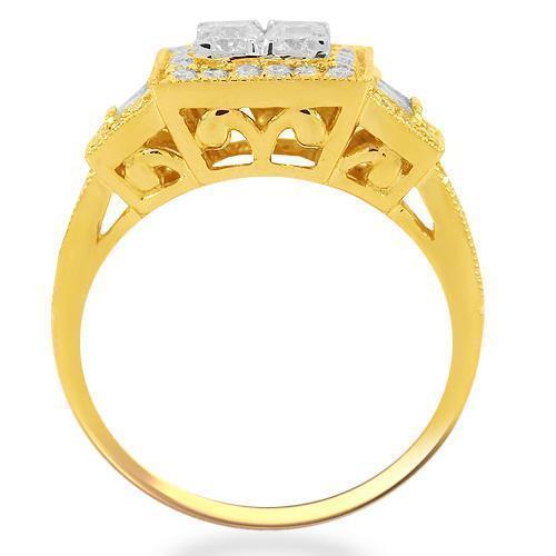 14K Solid Yellow Gold Womens Diamond Cocktail Ring 1.15 Ctw