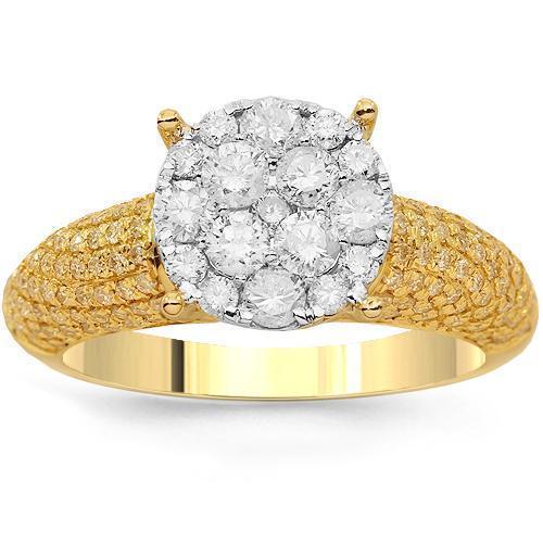 14K Solid Yellow Gold Womens Diamond Cocktail Ring 1.25 Ctw