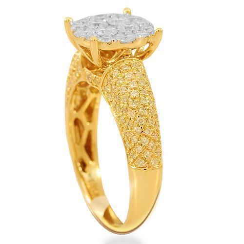 14K Solid Yellow Gold Womens Diamond Cocktail Ring 1.25 Ctw