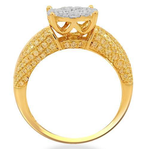 14K Solid Yellow Gold Womens Diamond Cocktail Ring 1.25 Ctw