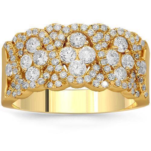 14K Solid Yellow Gold Womens Diamond Cocktail Ring 1.25 Ctw