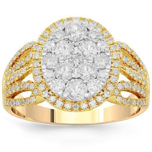 14K Solid Yellow Gold Womens Diamond Cocktail Ring 1.35 Ctw