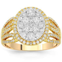 Thumbnail for 14K Solid Yellow Gold Womens Diamond Cocktail Ring 1.35 Ctw