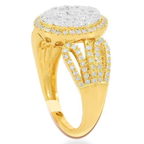 14K Solid Yellow Gold Womens Diamond Cocktail Ring 1.35 Ctw