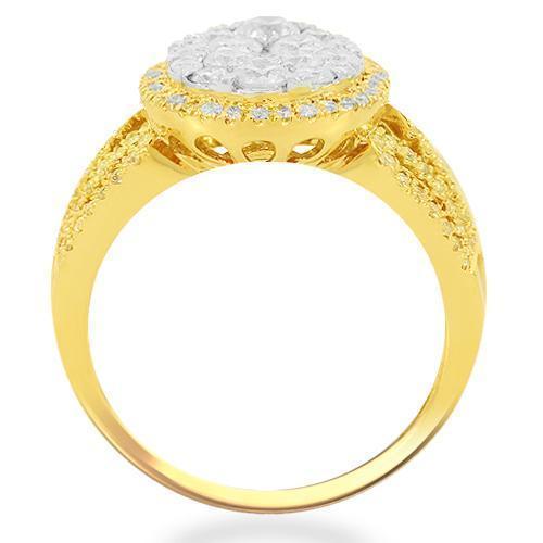 14K Solid Yellow Gold Womens Diamond Cocktail Ring 1.35 Ctw