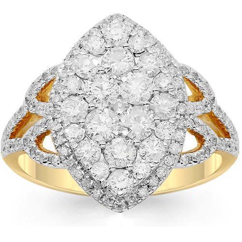 14K Solid Yellow Gold Womens Diamond Cocktail Ring 1.40 Ctw