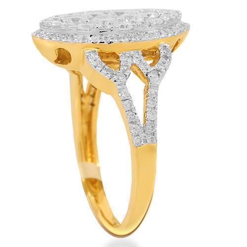 14K Solid Yellow Gold Womens Diamond Cocktail Ring 1.40 Ctw