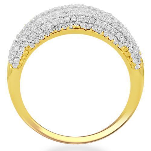 14K Solid Yellow Gold Womens Diamond Cocktail Ring 1.45 Ctw