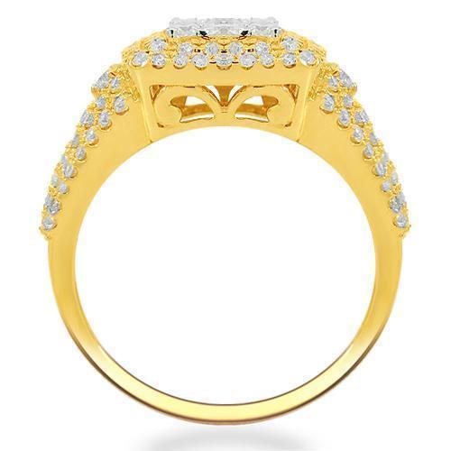 14K Solid Yellow Gold Womens Diamond Cocktail Ring 1.45 Ctw