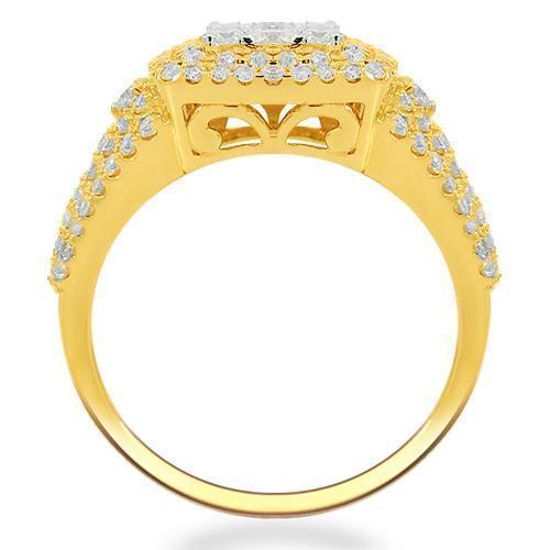14K Solid Yellow Gold Womens Diamond Cocktail Ring 1.45 Ctw
