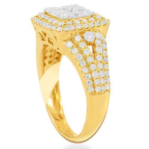 14K Solid Yellow Gold Womens Diamond Cocktail Ring 1.45 Ctw