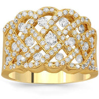 Thumbnail for 14K Solid Yellow Gold Womens Diamond Cocktail Ring 1.53 Ctw
