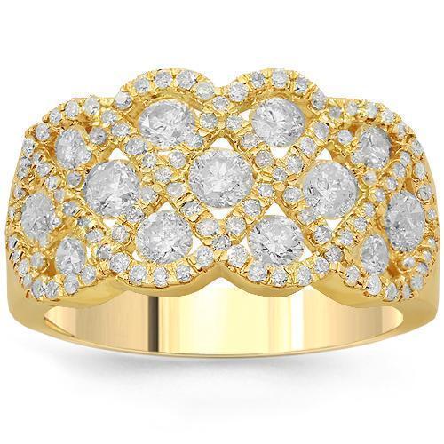 14K Solid Yellow Gold Womens Diamond Cocktail Ring 1.75 Ctw