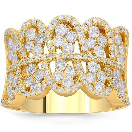 14K Solid Yellow Gold Womens Diamond Cocktail Ring 1.75 Ctw