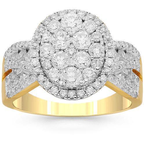 14K Solid Yellow Gold Womens Diamond Cocktail Ring 1.85 Ctw