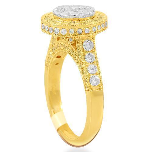 14K Solid Yellow Gold Womens Diamond Cocktail Ring 1.85 Ctw