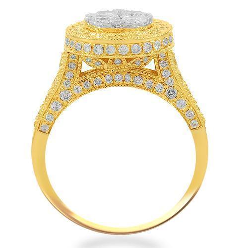 14K Solid Yellow Gold Womens Diamond Cocktail Ring 1.85 Ctw