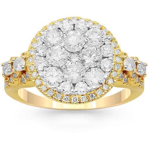 14K Solid Yellow Gold Womens Diamond Cocktail Ring 1.91 Ctw