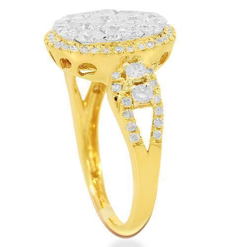 14K Solid Yellow Gold Womens Diamond Cocktail Ring 1.91 Ctw