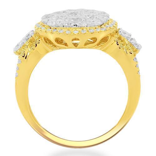 14K Solid Yellow Gold Womens Diamond Cocktail Ring 1.91 Ctw