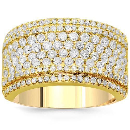14K Solid Yellow Gold Womens Diamond Cocktail Ring 1.92 Ctw