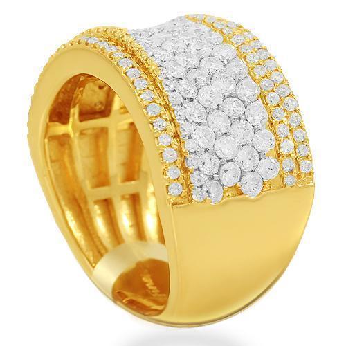 14K Solid Yellow Gold Womens Diamond Cocktail Ring 1.92 Ctw