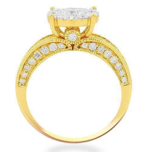 14K Solid Yellow Gold Womens Diamond Cocktail Ring 1.95 Ctw