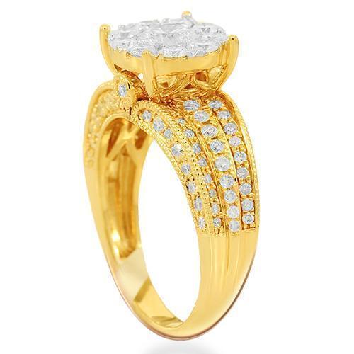 14K Solid Yellow Gold Womens Diamond Cocktail Ring 1.95 Ctw