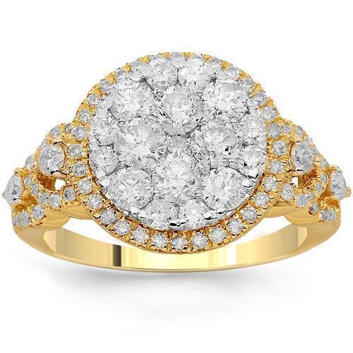 14K Solid Yellow Gold Womens Diamond Cocktail Ring 2.03 Ctw