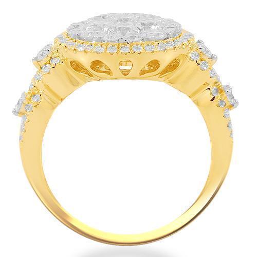 14K Solid Yellow Gold Womens Diamond Cocktail Ring 2.03 Ctw