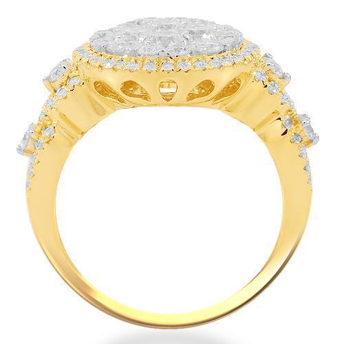 14K Solid Yellow Gold Womens Diamond Cocktail Ring 2.03 Ctw