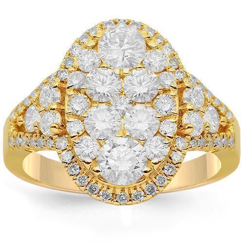 14K Solid Yellow Gold Womens Diamond Cocktail Ring 2.07 Ctw