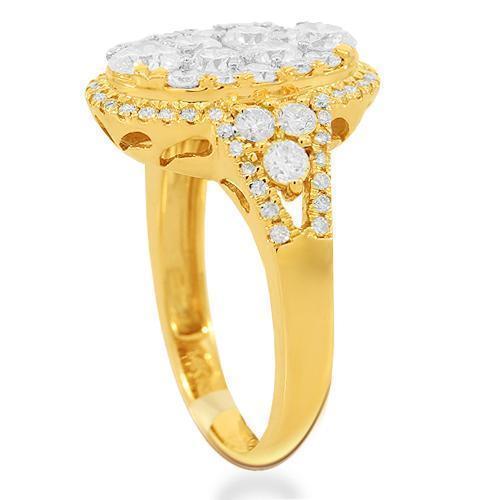 14K Solid Yellow Gold Womens Diamond Cocktail Ring 2.07 Ctw