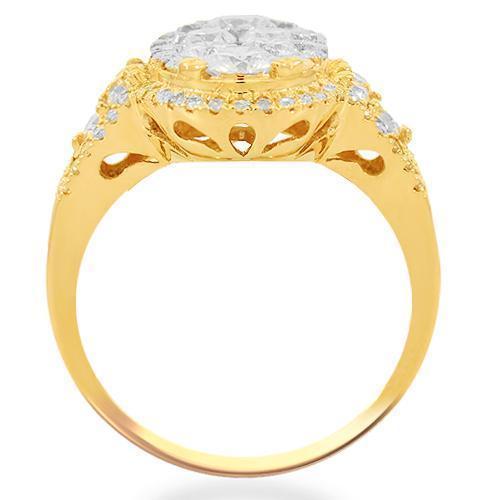 14K Solid Yellow Gold Womens Diamond Cocktail Ring 2.07 Ctw